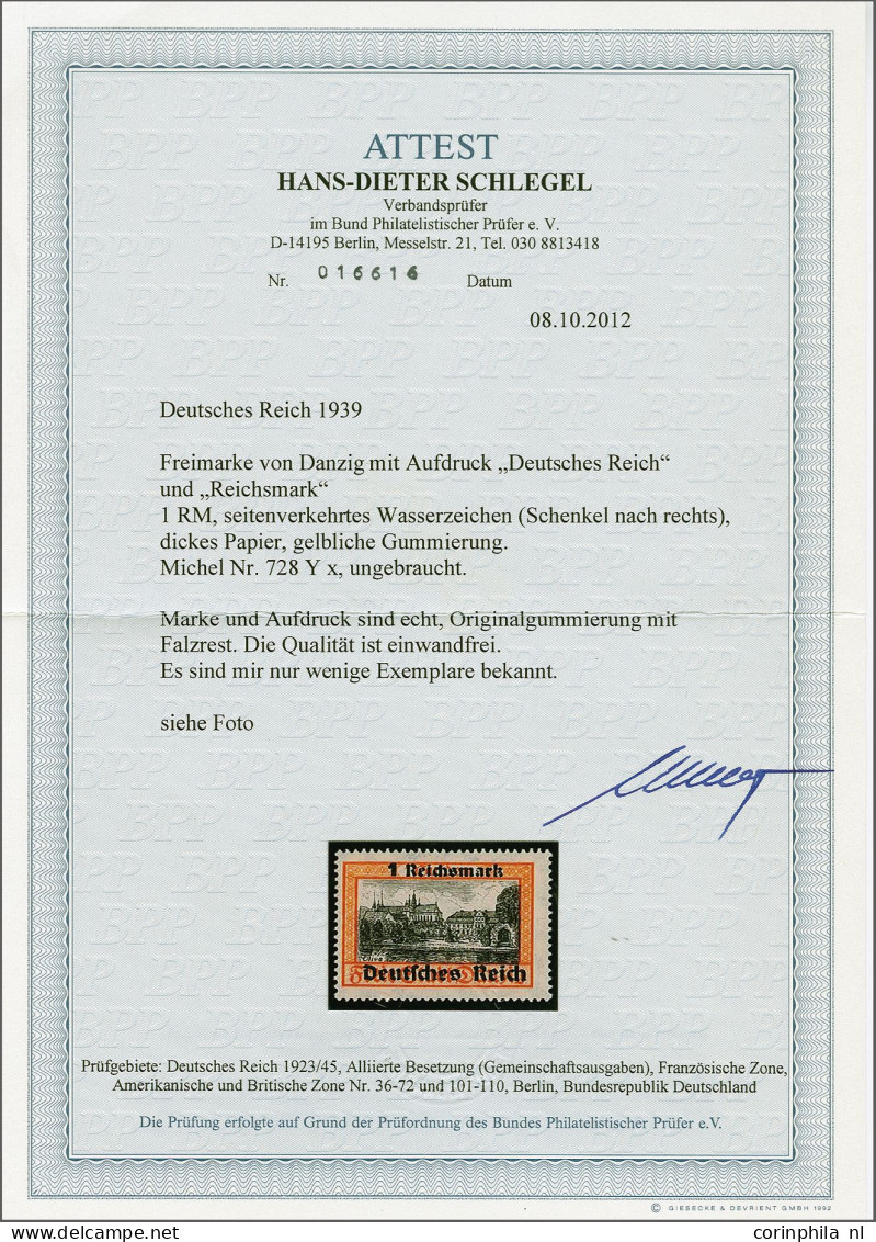 Mounted Mint Deutsches Reich Overprint 1 Mark Orange Red And Black With Variety Reversed Watermark, Very Fine Mounted Mi - Other & Unclassified