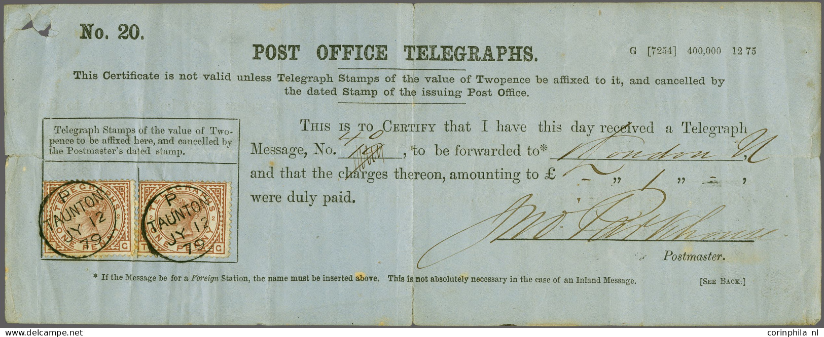 Cover 1876 1d. Red-brown Plate 2, Two Fine Examples (both With Imperfections) On Post Office Telegraphs Form (with Imper - Officials