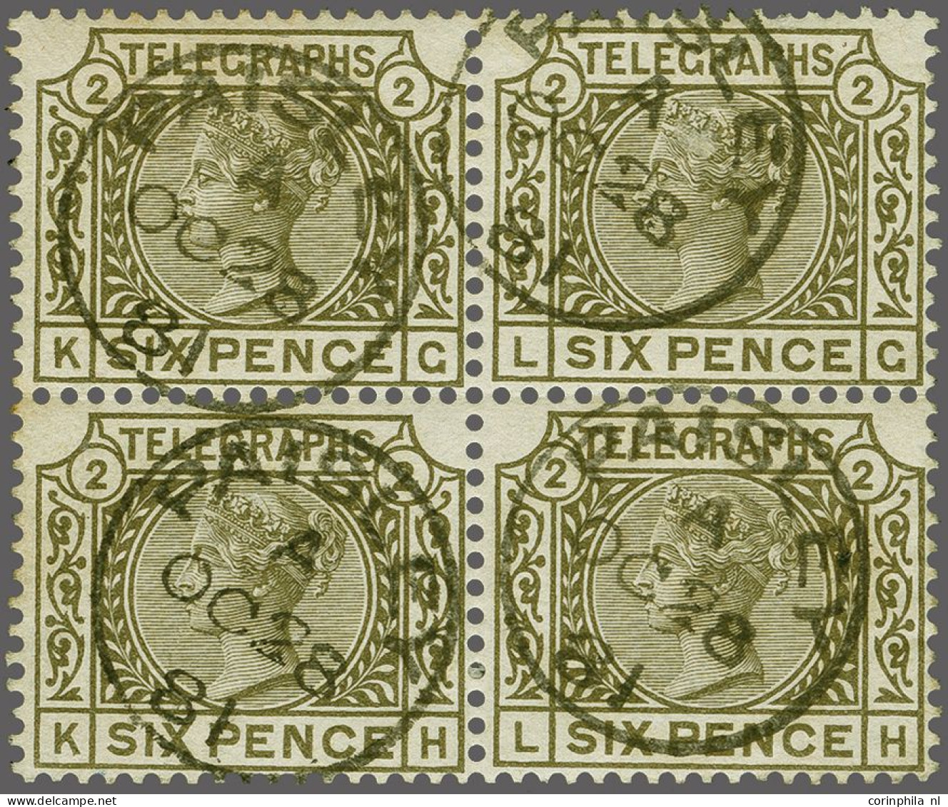 Block 1881 6d. Grey Watermark Crown Sideways Plate 2 (KG-LH) A Very Fine Block Of Four Cancelled With Four Good Strikes - Officials