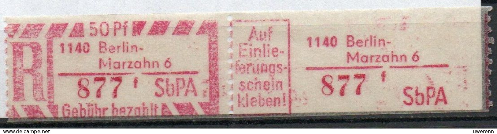 DDR Einschreibemarke Berlin-Marzahn SbPA Postfrisch, EM2F-1140-6f Zh - R-Zettel