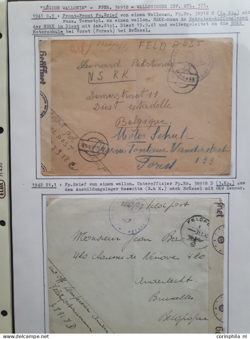 Cover Flemish and Walloon Legions, including approx. 30 covers mainly fieldpost including 2 parcel post labels from Maas