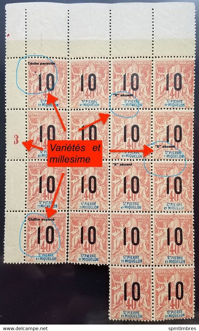 #52     1912 - YT 101 - SPM, Blocs Millésimés Et Variétés. Type Groupe Surch. 10c / 40c - Sonstige & Ohne Zuordnung