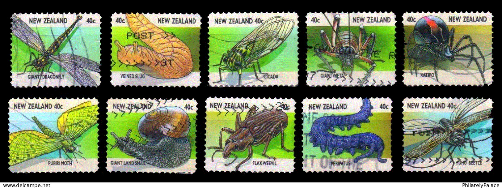 NEW ZEALAND 1997 Insects, Snail, Beetle,Moth, Dragonfly,Slug,Cicada,Spider, Set Of 10 (**) - Gebruikt