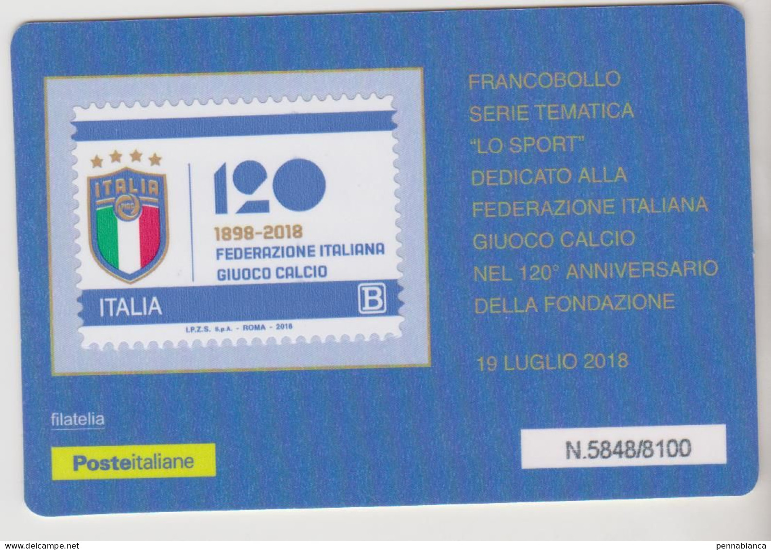 Calcio-football-soccer-federazione Italiana Calcio -tessera Filatelica - Berühmte Teams