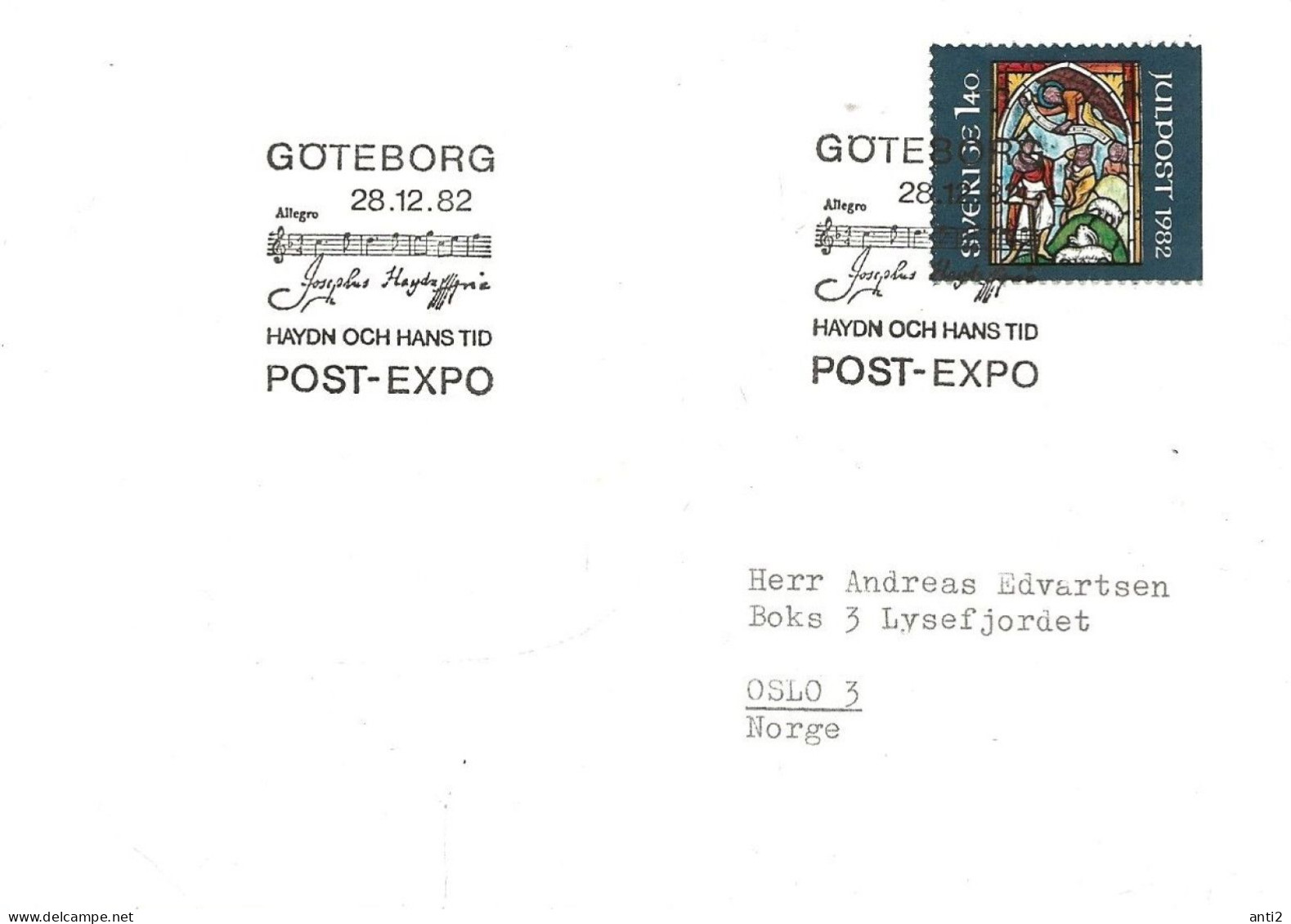 Sweden  1982  - Chirstmas Stamp Mi 1212 Cancellation Post Expo Haydn Och Hans Tid - Music, Composer, Notes  28.12.82 - Briefe U. Dokumente