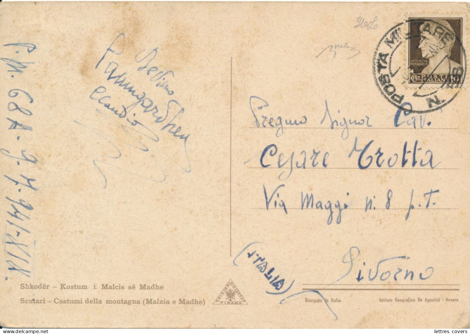 1941 10c POSTA MILITARE N° 68 Postcard Cartolina  Albania Scutari Malzia E Madhe > Livorno Italia PM - Albanië