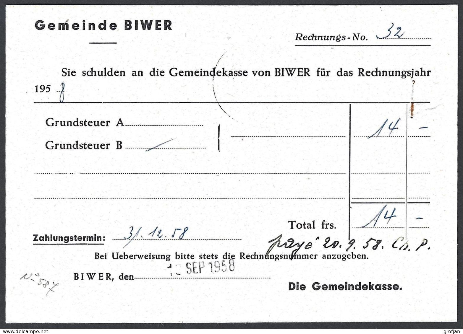 Carte Commune De Biwer à Beidweiler 1958 - Privées