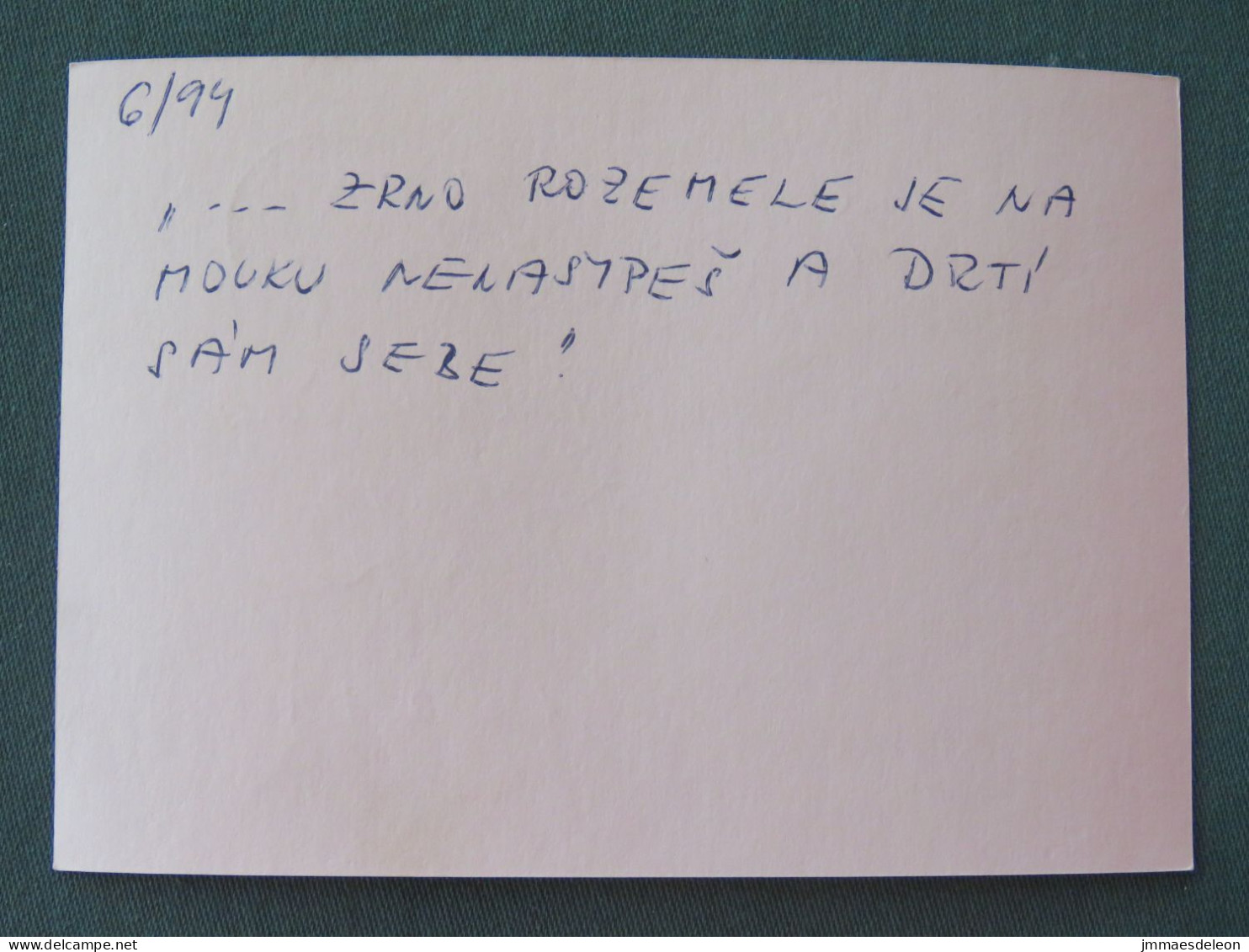 Czech Republic 1994 Stationery Postcard Hora Rip Mountain Sent Locally From Prague, Avocado (?) Slogan - Briefe U. Dokumente