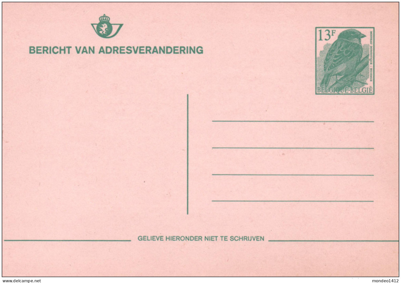 1994 - Briefkaart / Carte Postale - N - Adresverandering - Buzin Huismus - Ongebruikt - Adressenänderungen