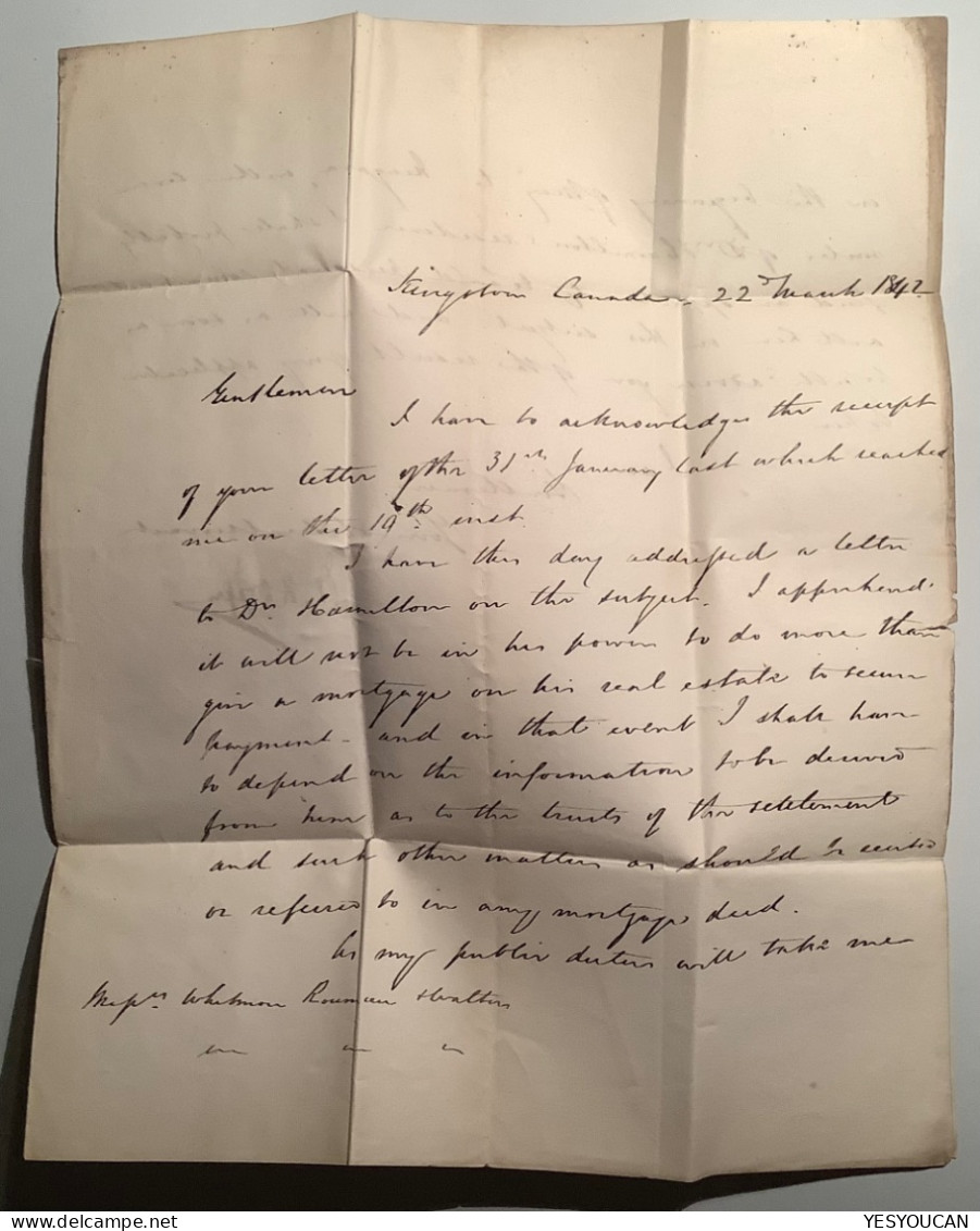 SUPERB & RARE 1842„AMERICA/L“Liverpool Packet Letter Pmk On Transatlantic Mail Cover From Kingston Canada Via Boston>GB - ...-1840 Préphilatélie
