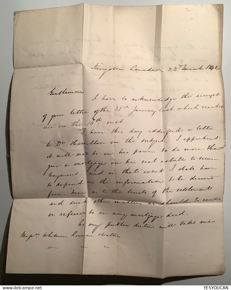 SUPERB & RARE 1842„AMERICA/L“Liverpool Packet Letter Pmk On Transatlantic Mail Cover From Kingston Canada Via Boston>GB - ...-1840 Precursores