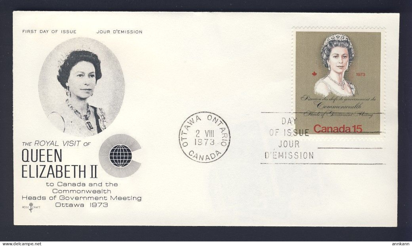 2x FDC 1973 #620-621 Queen Elizabeth II - CANADA POSTAL HISTORY - 1971-1980