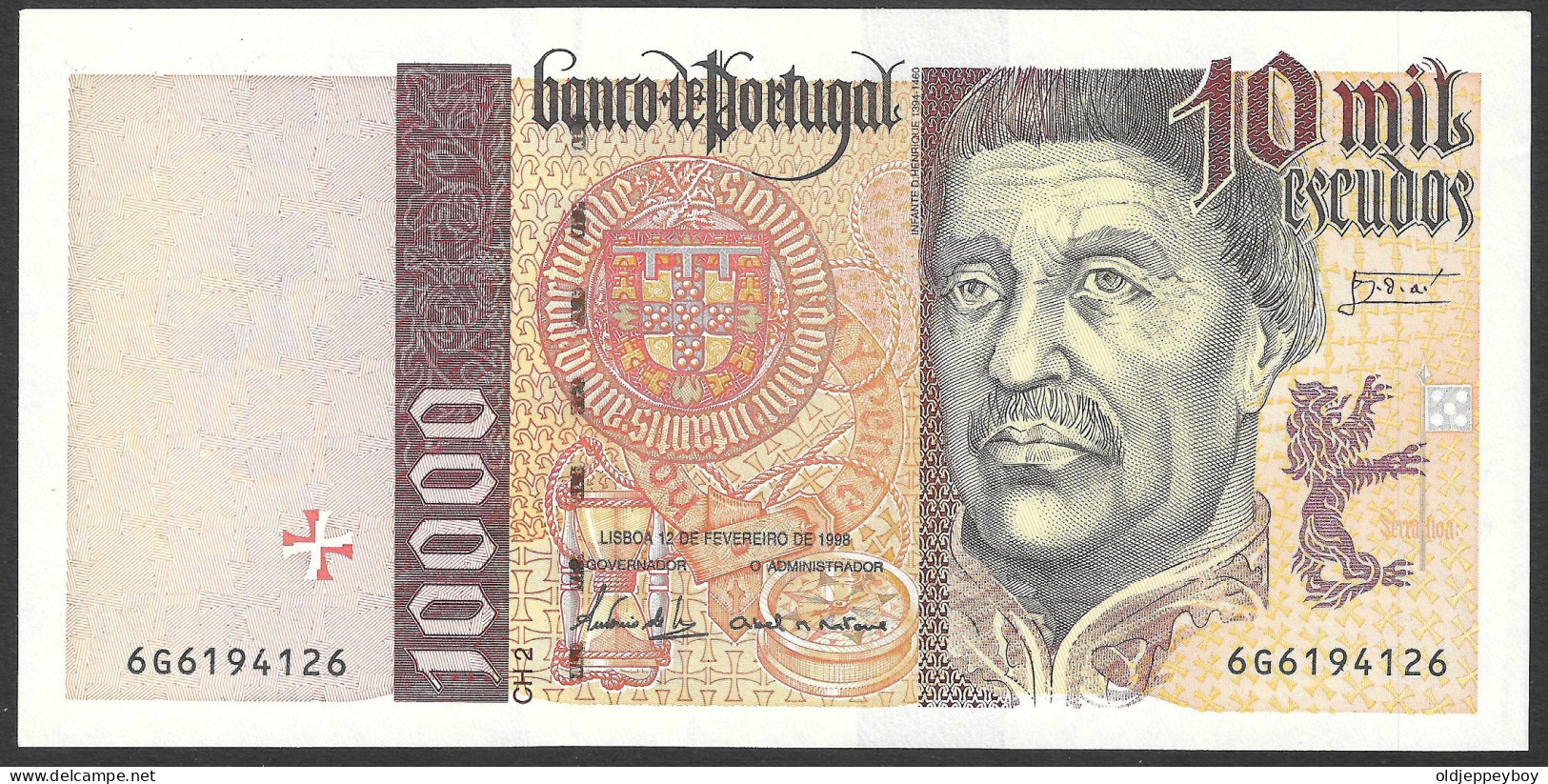 PORTUGAL 10000 ESCUDOS CH.2, P191 - 12/02/1998, "Infante D. Henrique" Navigator Serie, GEM UNC PERFECT CONDITION - Portugal