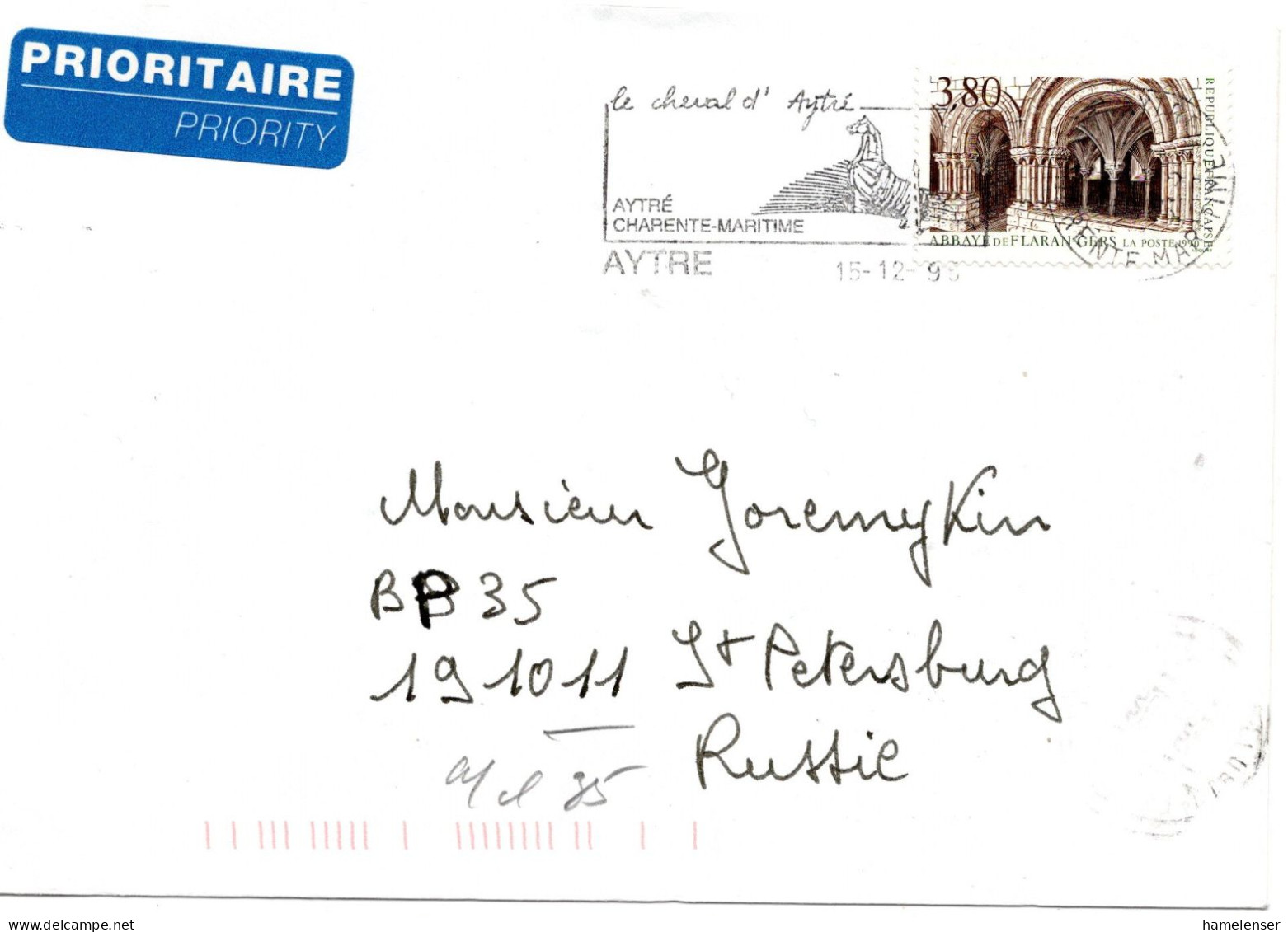 75308 - Frankreich - 1995 - 3,80F Abtei Flaran-Gers EF A LpBf AYTRE -> Russland - Lettres & Documents