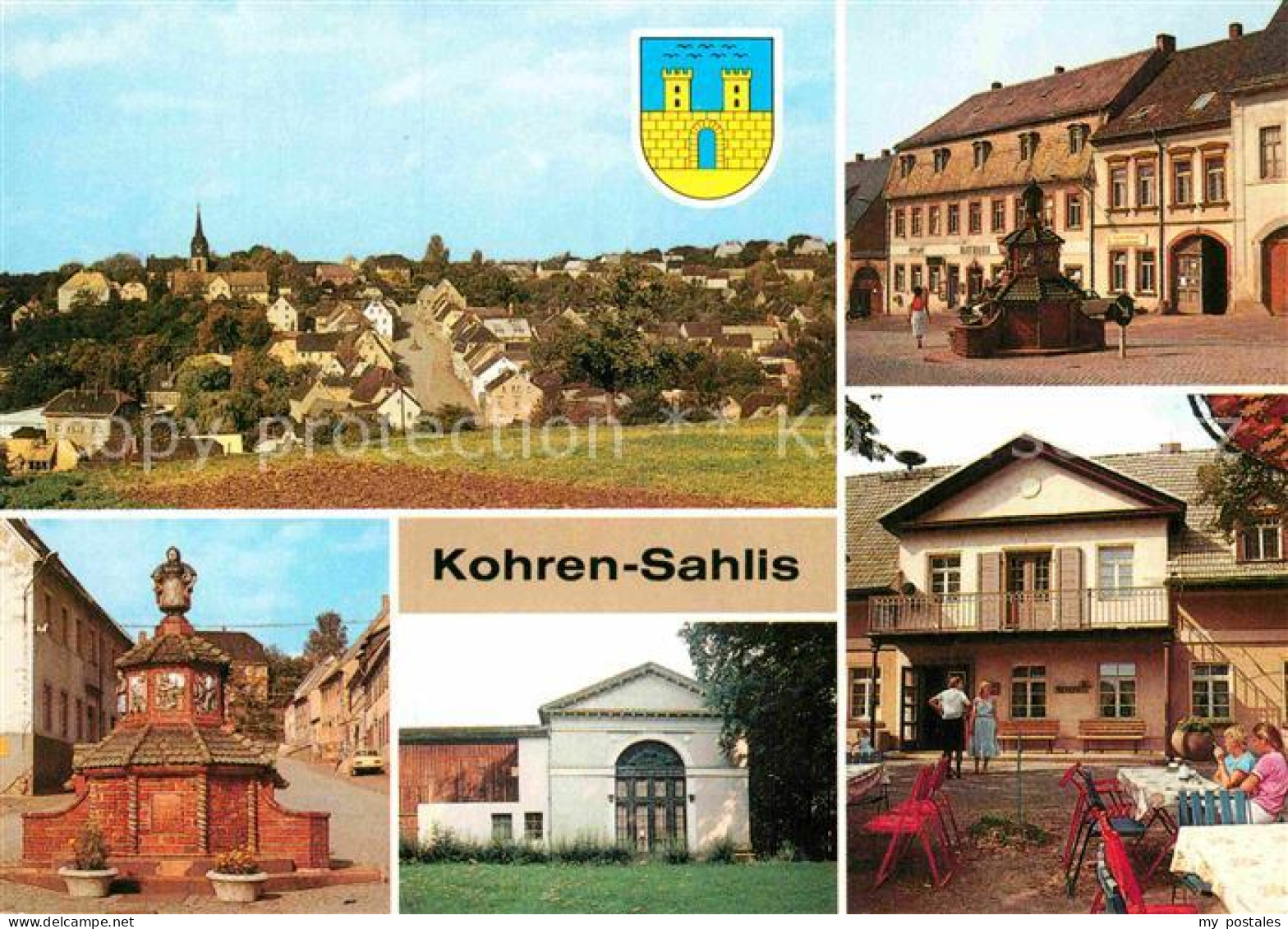 72919652 Kohren-Sahlis Uebersicht Markt Toepferbrunnen Schwindpavillon Gaststaet - Kohren-Sahlis