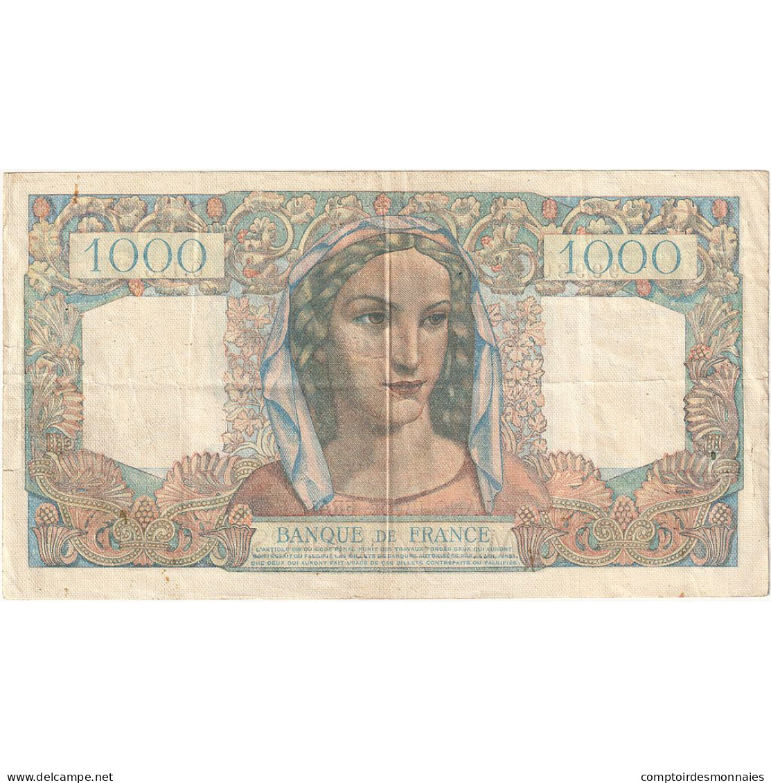 France, 1000 Francs, Minerve Et Hercule, 1945, O.118, TTB, Fayette:41.7, KM:130a - 1 000 F 1945-1950 ''Minerve Et Hercule''