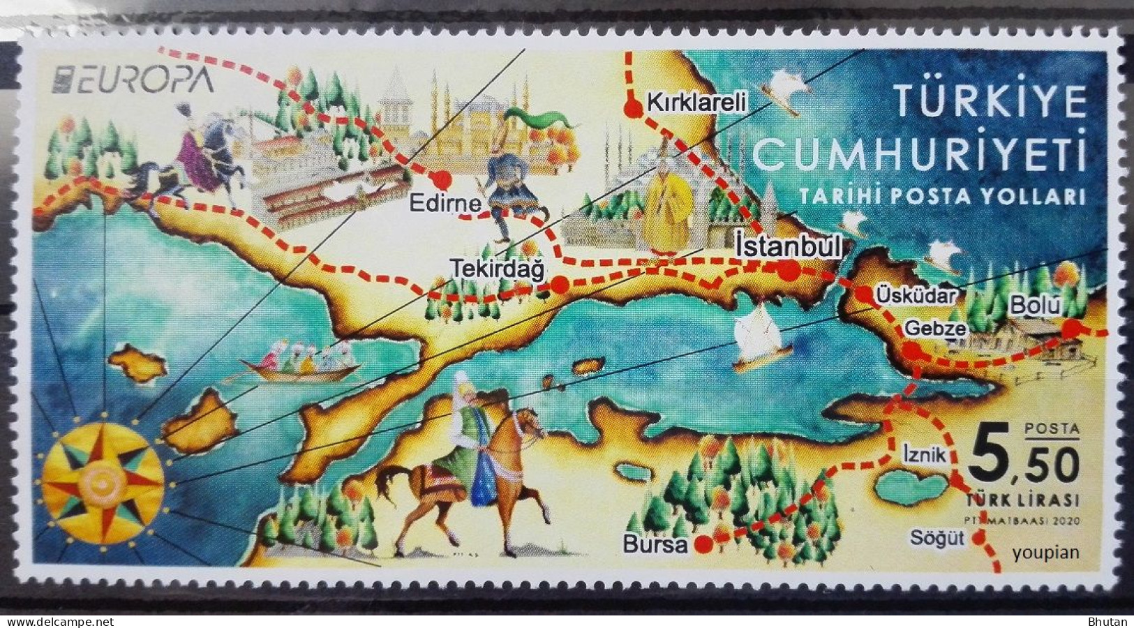 Türkiye 2020, Europa - Historical Postal Routes, MNH Single Stamp - Ongebruikt