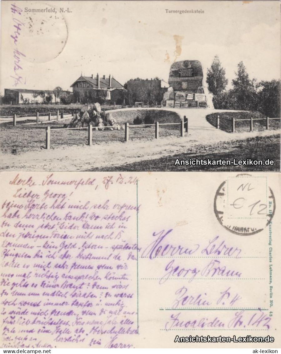 Postcard Sommerfeld (Neumark) Lubsko Partie Am Turnergedenkstein 1918  - Neumark