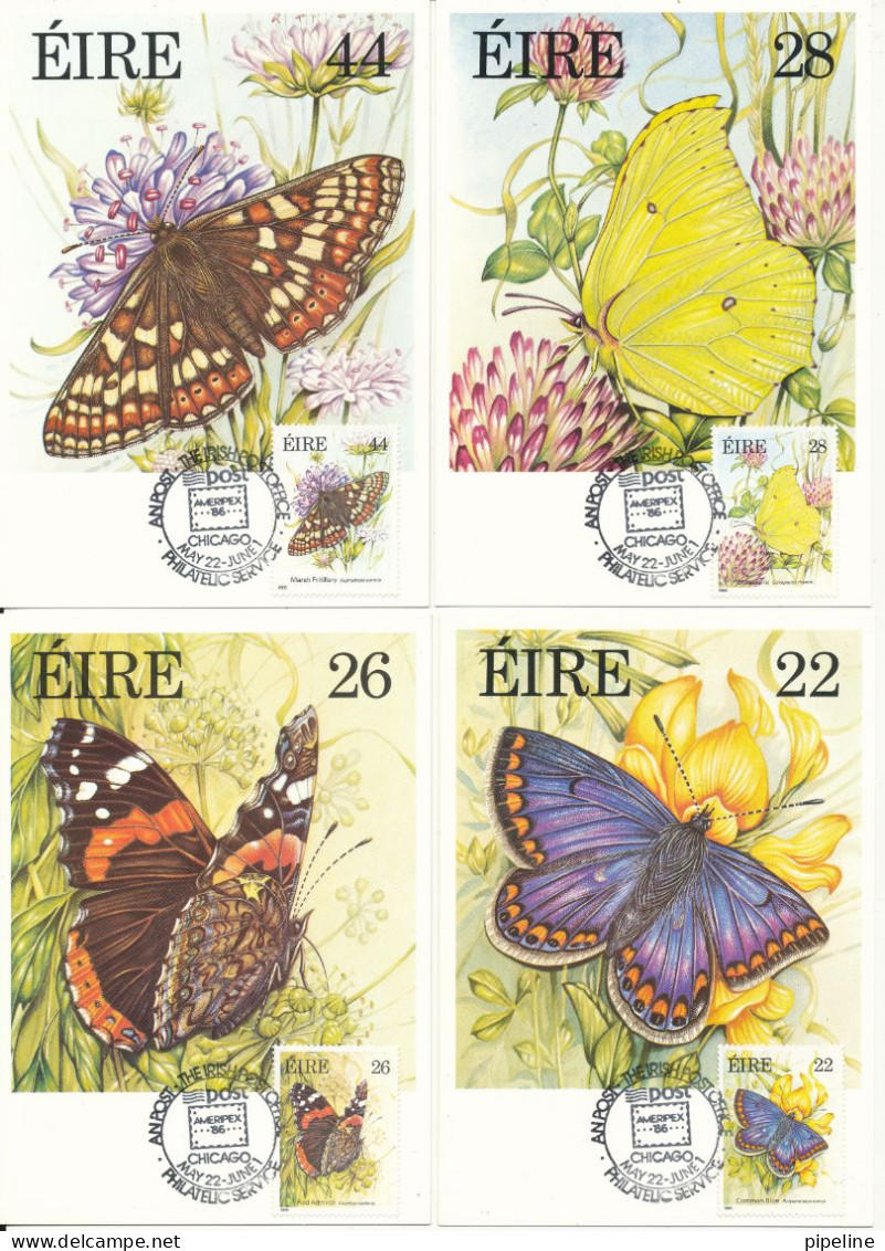 Ireland Maximum Cards 2-4-1985 Fauna & Flora Butterflies Complete Set Of 4 - Maximumkaarten