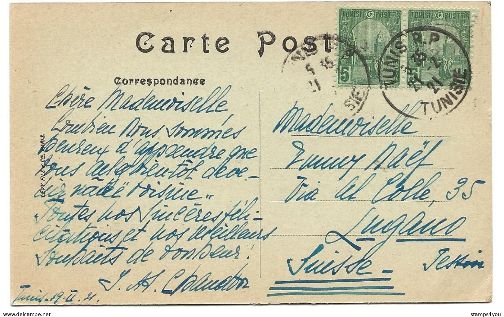 130 - 84 - Carte Envoyée De Tunis En Suisse 1921 - Covers & Documents