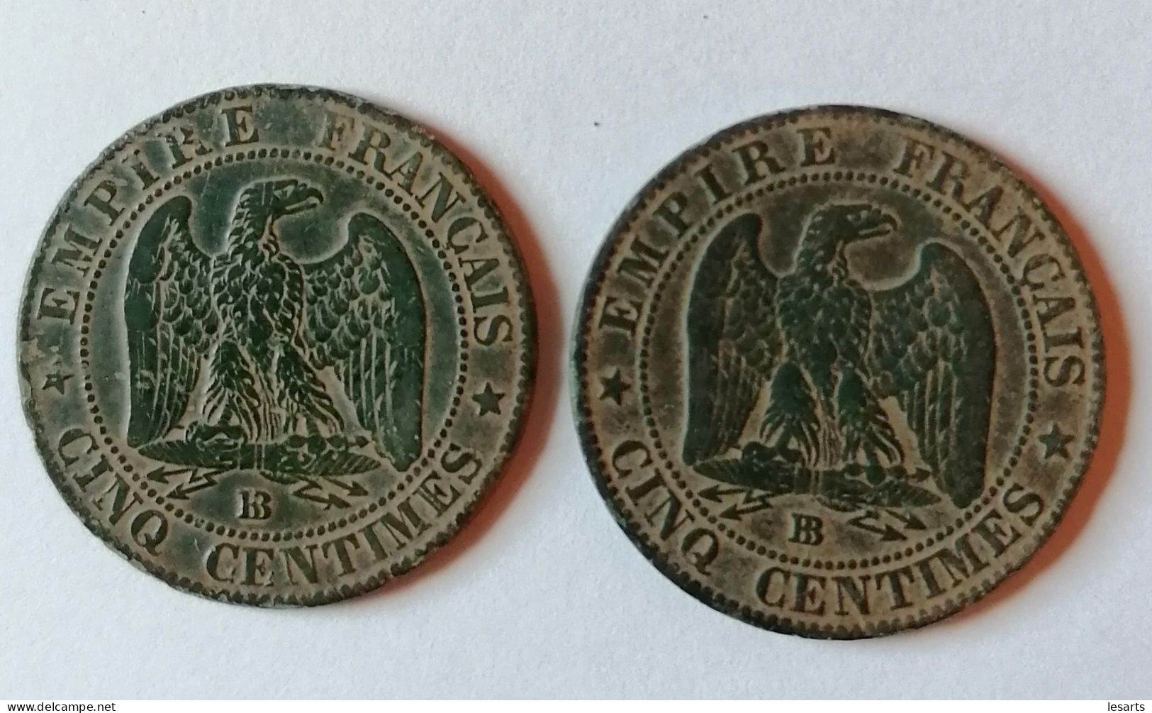 2 Pièces De 5 Centimes. Napoleon III. Tête Lauree. 1854 BB. Petit Et Grand Abeille. - 5 Centimes