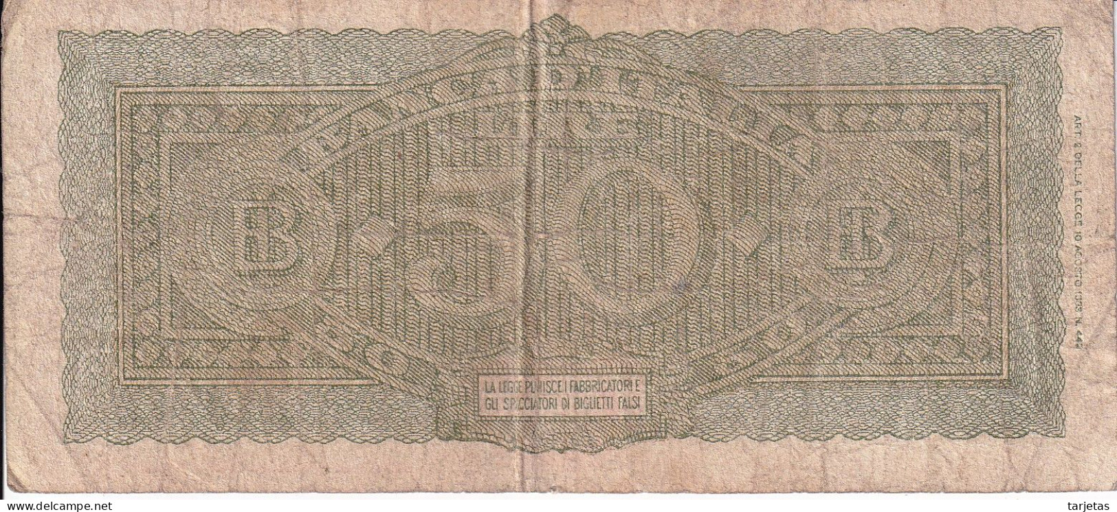 BILLETE DE ITALIA DE 50 LIRE BANCA D'ITALIA DEL AÑO 1944  (BANKNOTE) - 50 Lire
