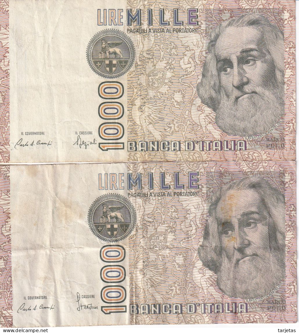 LOTE DE 2 BILLETES DE ITALIA DE 1000 LIRAS DEL AÑO 1982 DE MARCO POLO (BANKNOTE) DIFERENTES FIRMAS - 1000 Lire