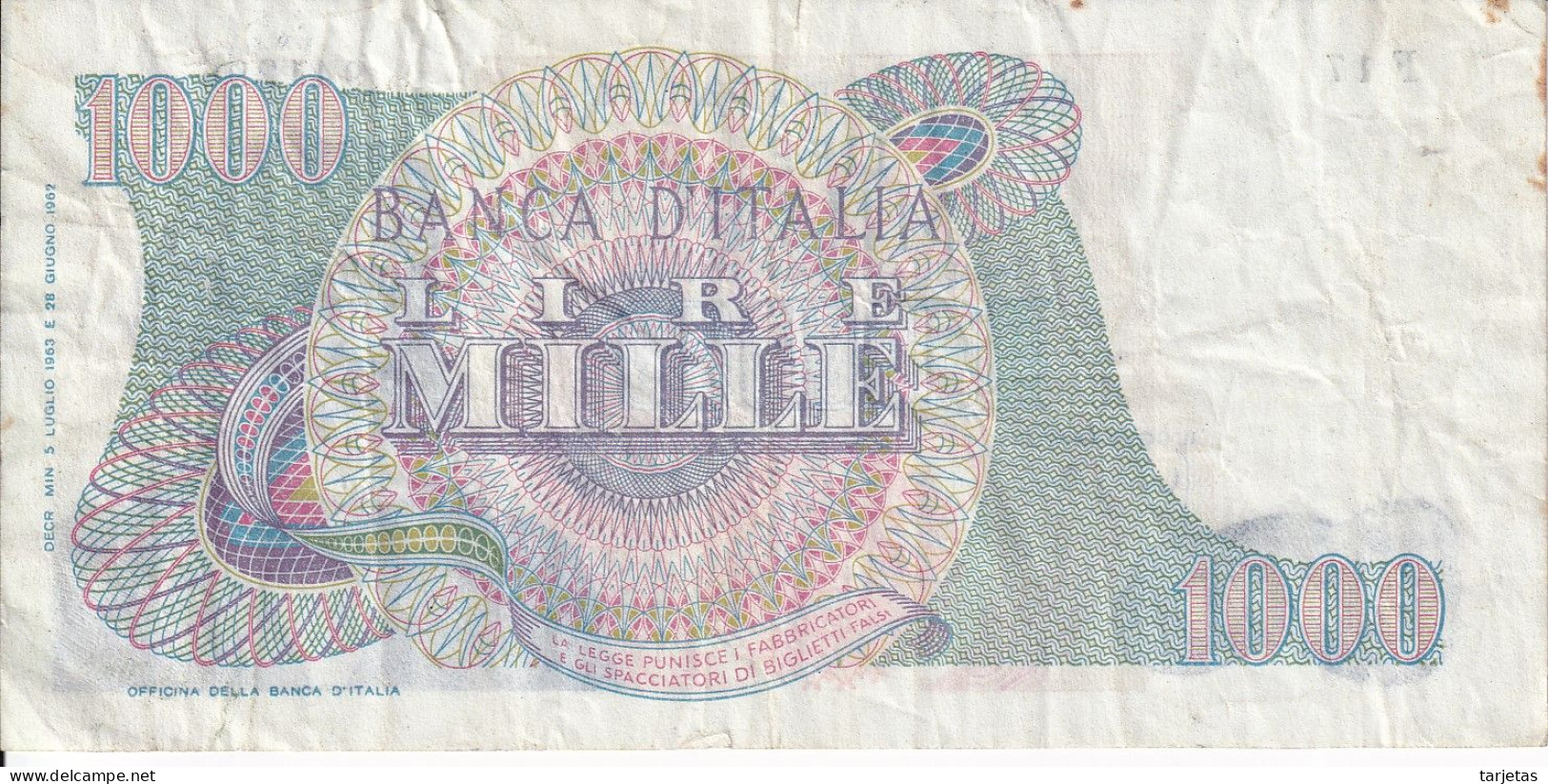 BILLETE DE ITALIA DE 1000 LIRAS DEL AÑO 1963 DE VERDI  (BANKNOTE) - 1.000 Lire