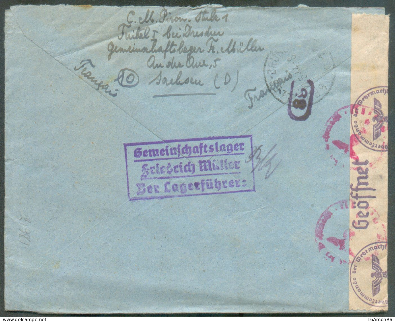 12 Pfg + 2x25pfg Hitler Dc FREITAL Sur Lettre Expres 3.5.1944 Nach Brussel + Zensuur En (backside) Purple Hs GEMEINSCHAF - WW II (Covers & Documents)