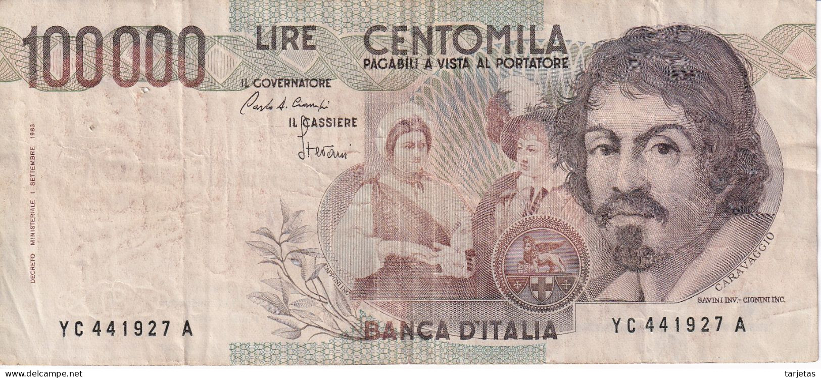 BILLETE DE ITALIA DE 100000 LIRE DEL AÑO 1983 DE CARAVAGGIO (BANKNOTE) DIFERENTES FIRMAS - 100000 Lire