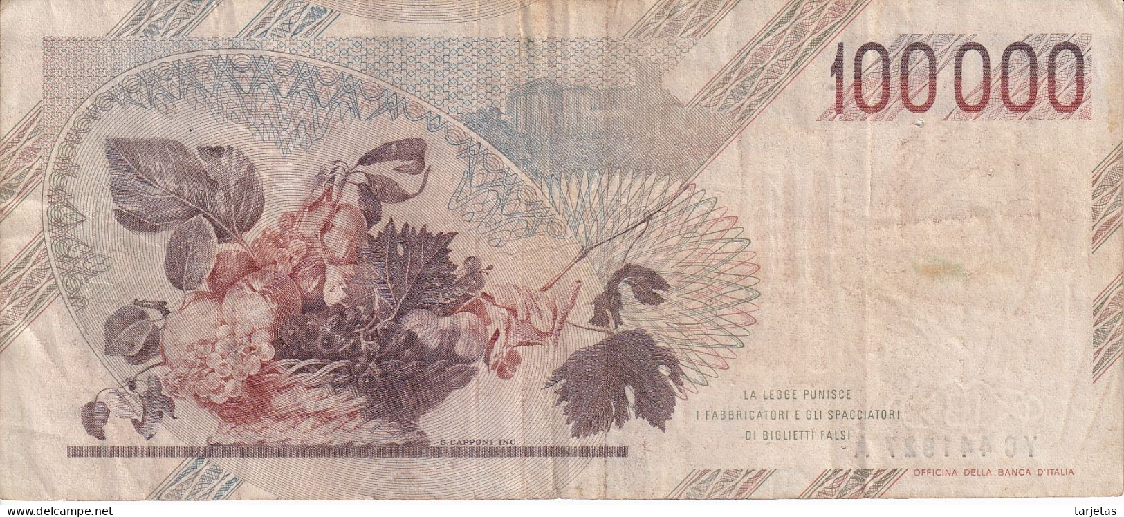 BILLETE DE ITALIA DE 100000 LIRE DEL AÑO 1983 DE CARAVAGGIO (BANKNOTE) DIFERENTES FIRMAS - 100000 Lire