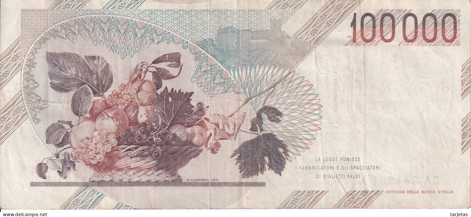 BILLETE DE ITALIA DE 100000 LIRE DEL AÑO 1983 DE CARAVAGGIO (BANKNOTE) DIFERENTES FIRMAS - 100000 Lire