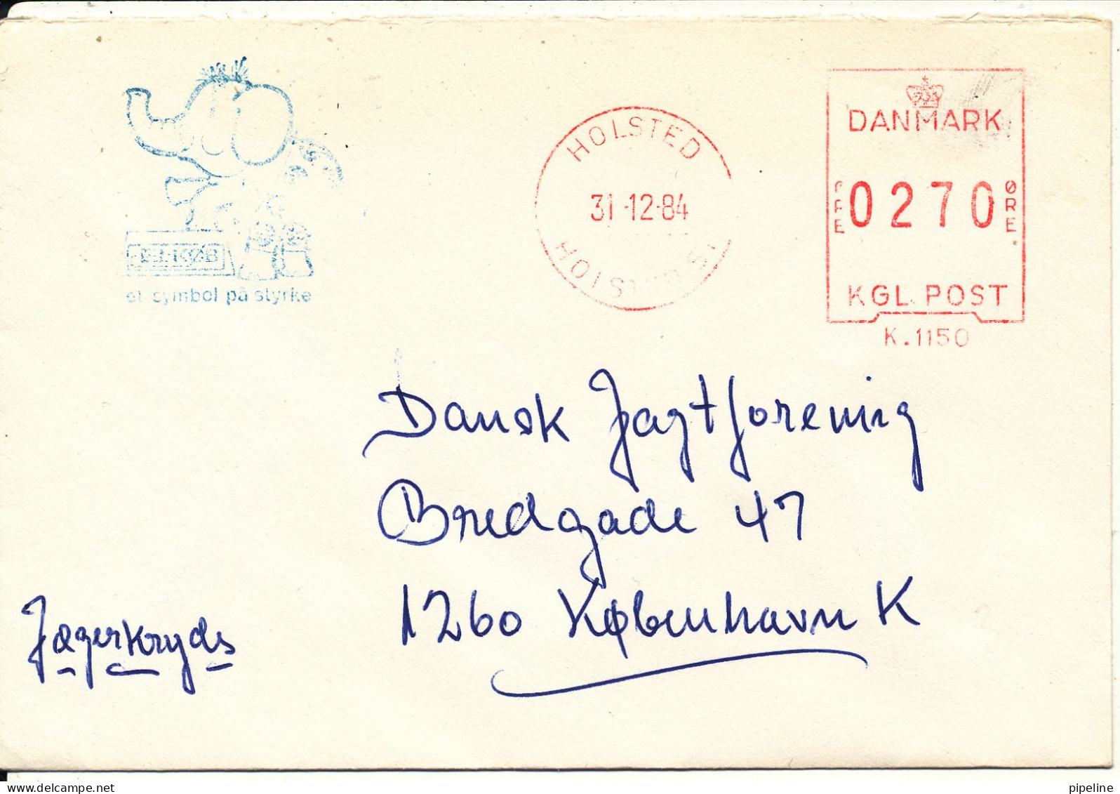 Denmark Cover With Meter Cancel Holstad 31-12-1984 - Cartas & Documentos