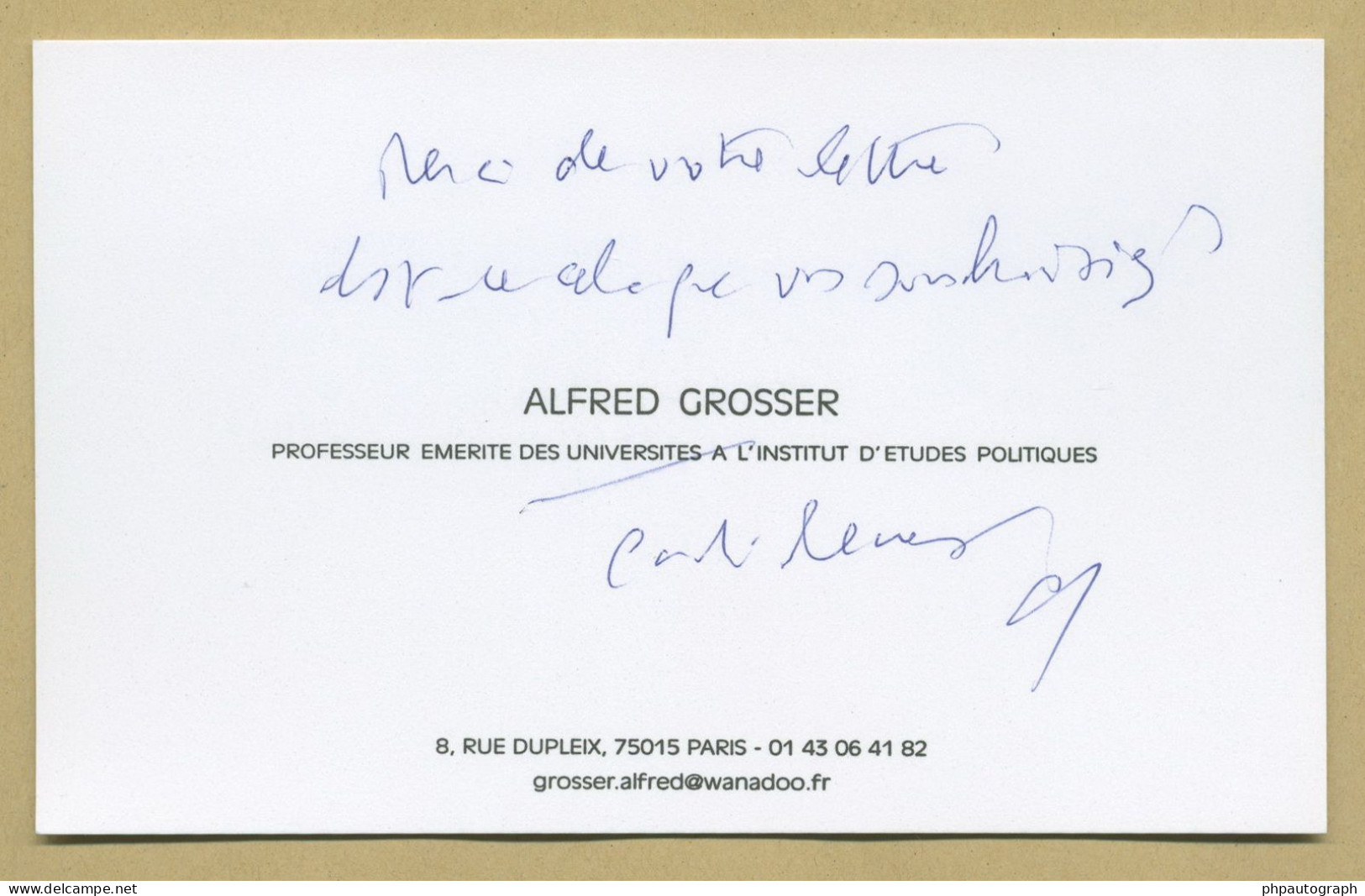 Alfred Grosser (1925-2024) - Writer & Sociologist - Signed Page + Photo - 2017 - Schrijvers