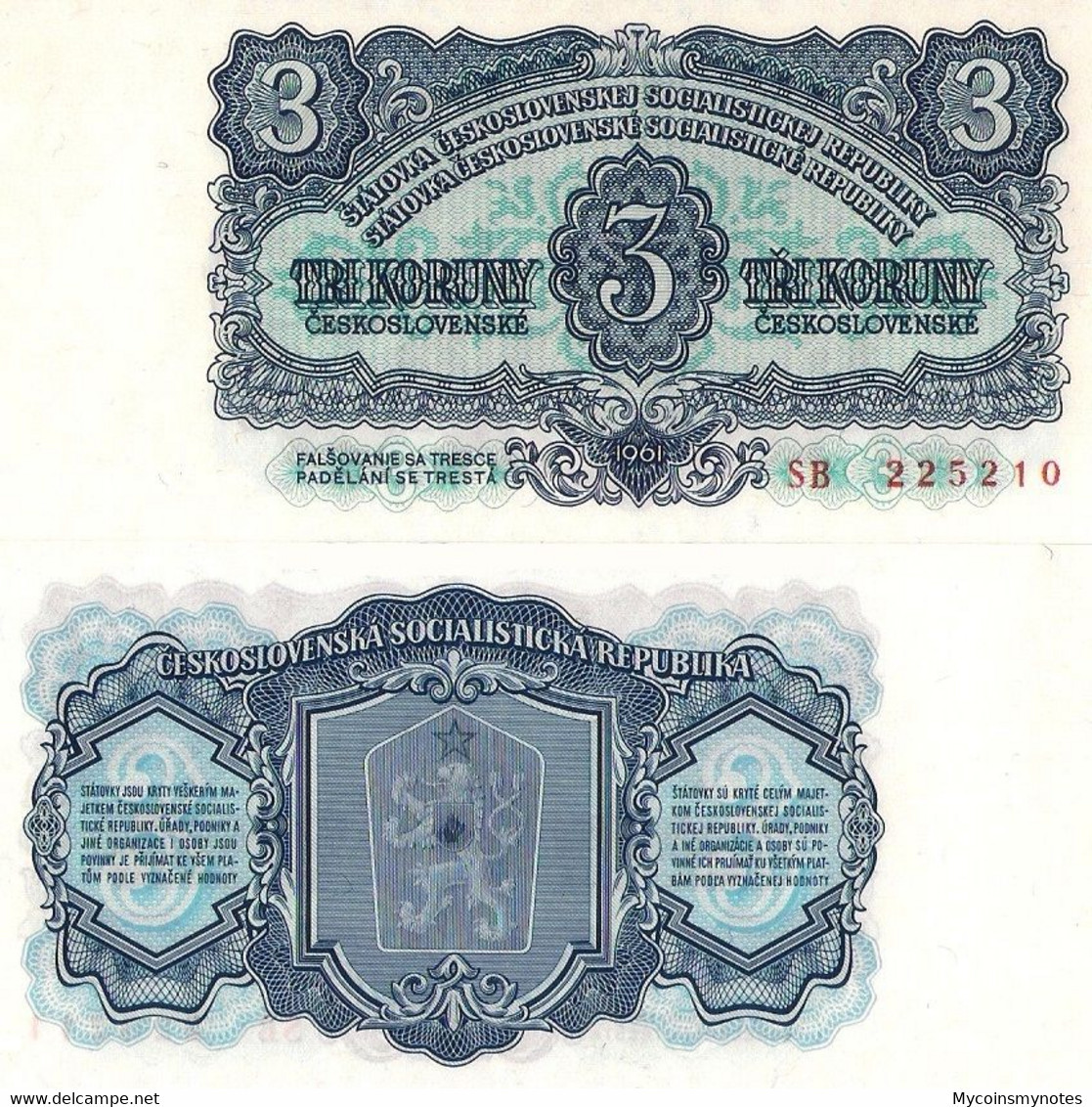 CZECHOSLOVAKIA, 3 Koruny, 1961, P81b, UNC - Tschechoslowakei