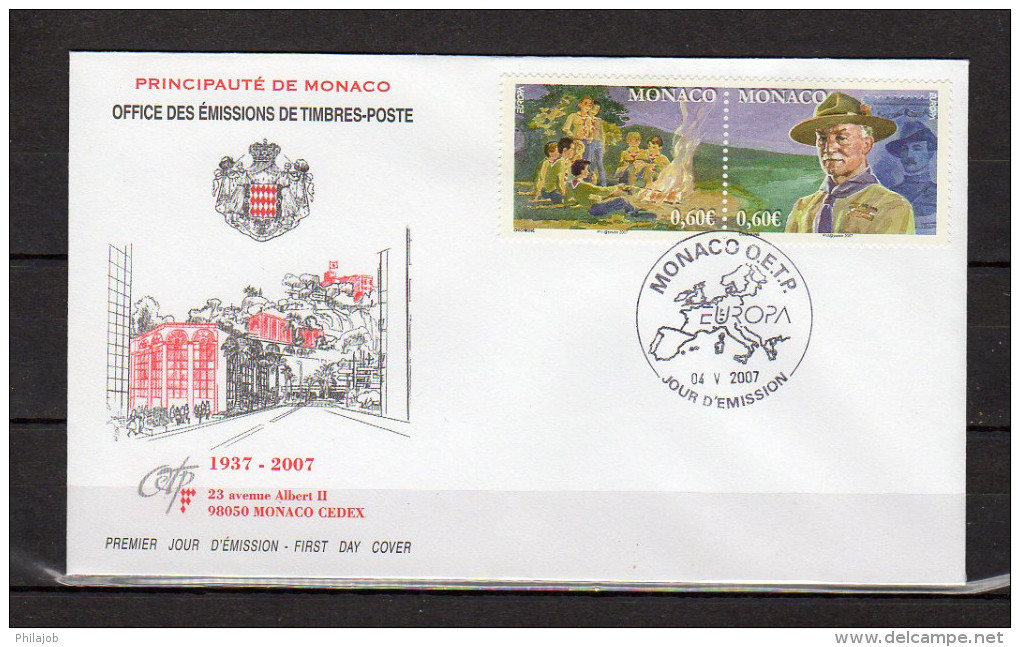 " SCOUTISME / LORD BADEN-POWELL "  Sur Enveloppe 1er Jour De MONACO De 2007 N° YT 2593 2594 . Parfait état. FDC à Saisir - Covers & Documents