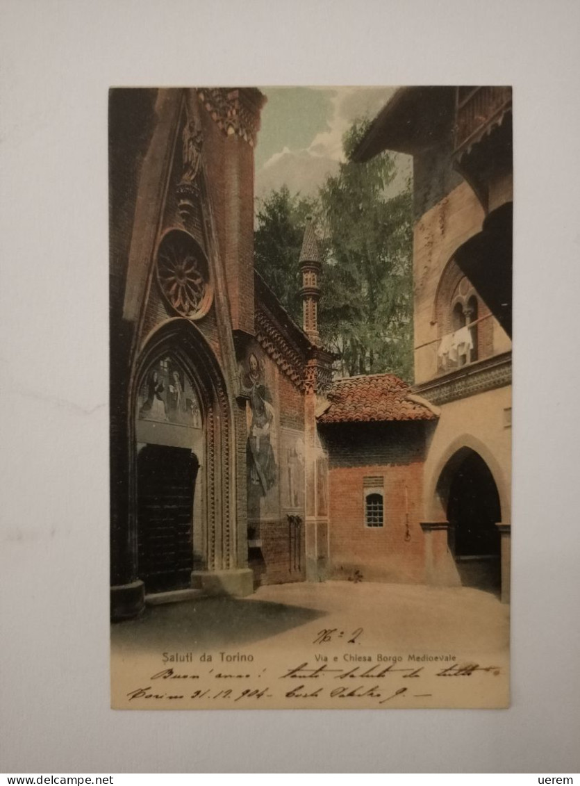 PIEMONTE TORINO 1 VIA E CHIESA BORGO MEDIOEVALE Formato Piccolo Viaggiata Nel 1904 Condizioni Buone - Églises