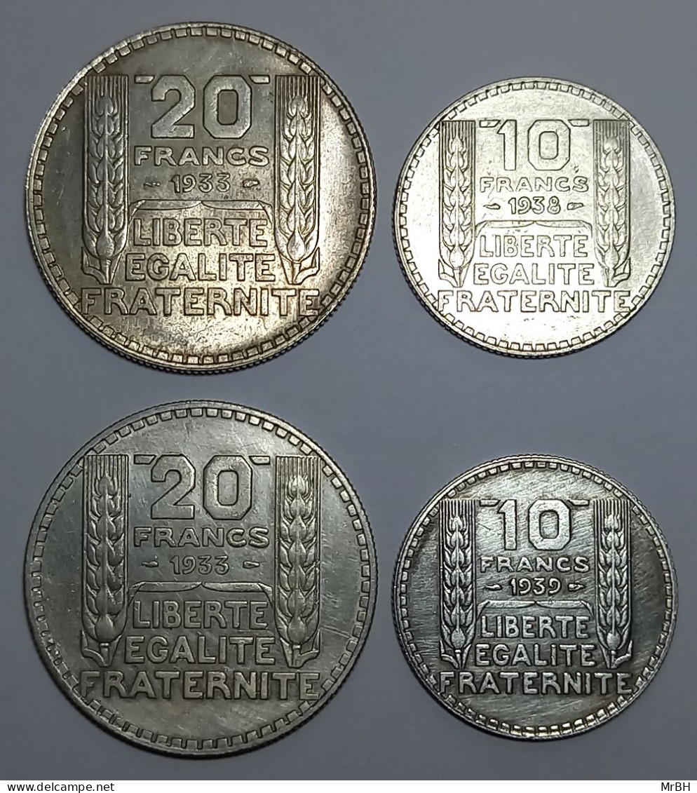 France, 10 Et 20 Francs Turin, 1933-1939 (4 Monnaies) - Sonstige & Ohne Zuordnung