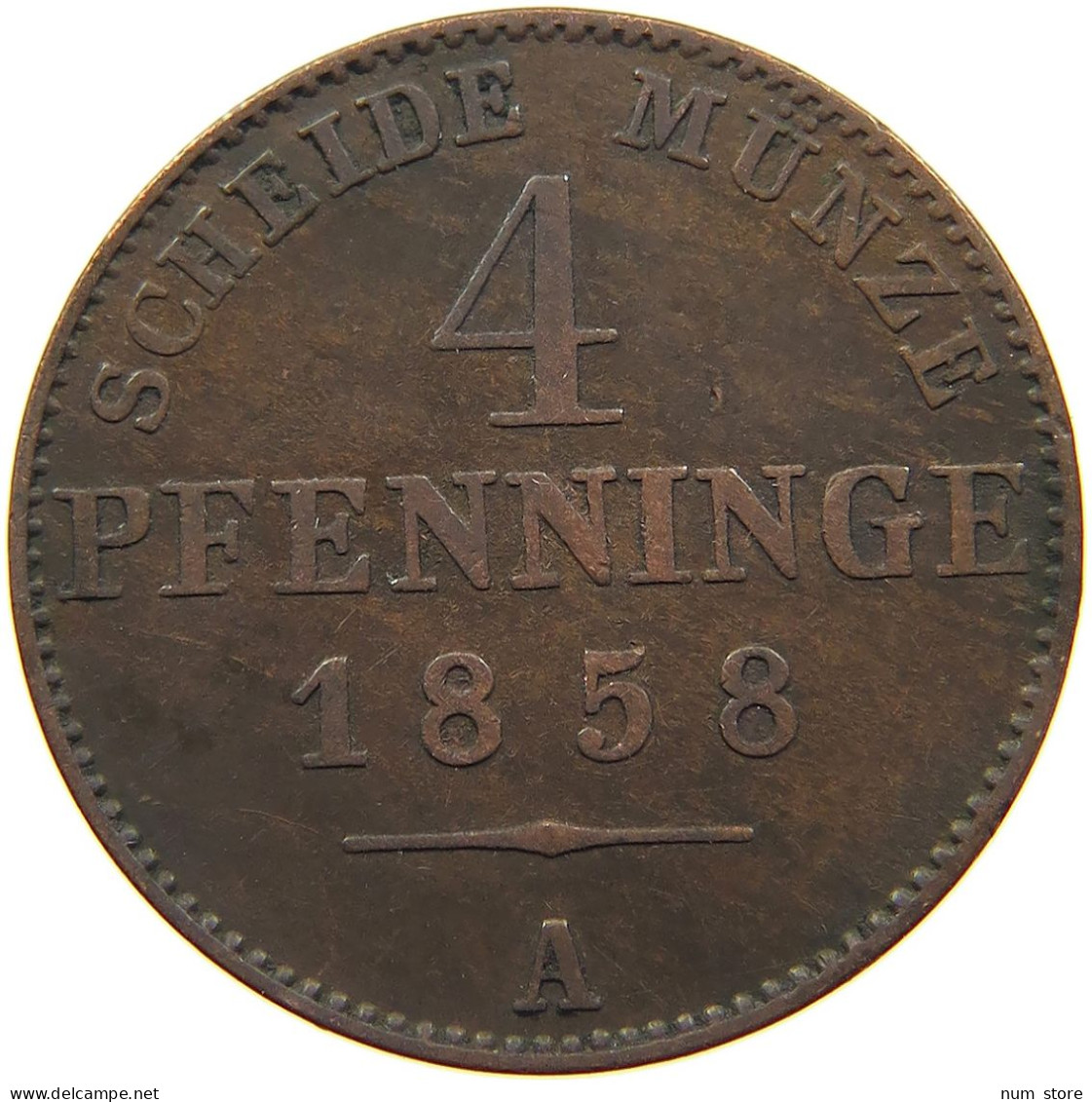 GERMAN STATES 4 PFENNIG 1858 A BRANDENBURG PREUSSEN Friedrich Wilhelm IV. 1840-1861 #s094 0535 - Taler & Doppeltaler