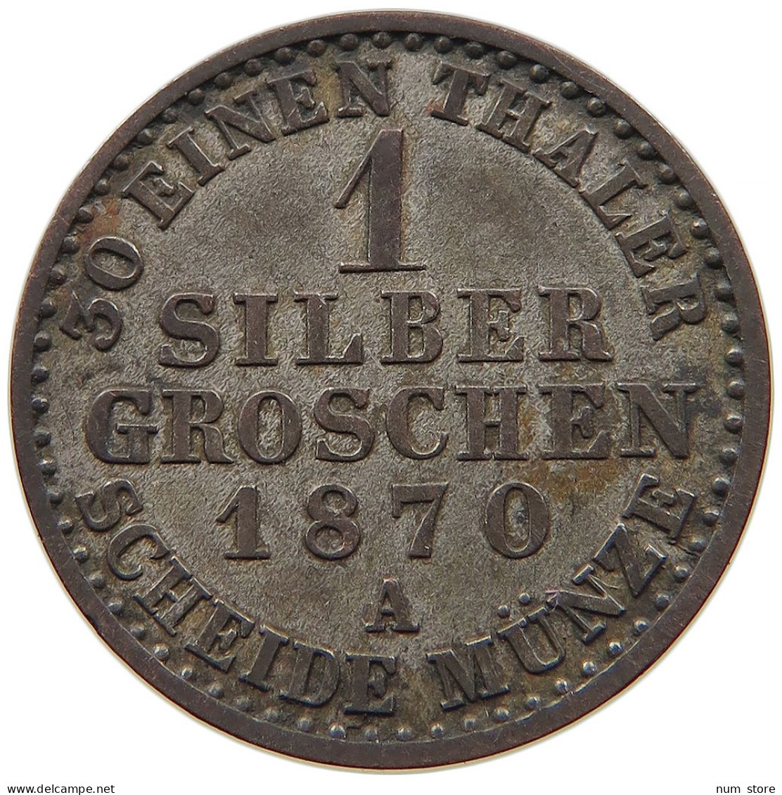 GERMAN STATES 1 SILBERGROSCHEN 1870 A BRANDENBURG PREUSSEN Wilhelm I. (1861-1888) #s094 0593 - Taler & Doppeltaler