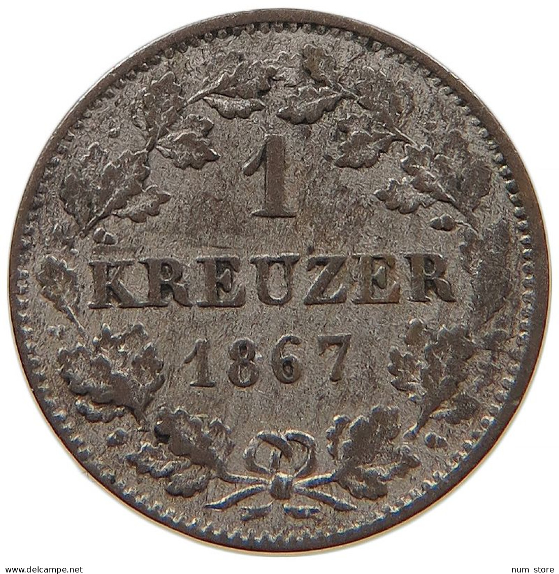 GERMAN STATES 1 KREUZER 1867 HESSEN DARMSTADT Ludwig III. 1848-1877. #s091 0005 - Taler Et Doppeltaler