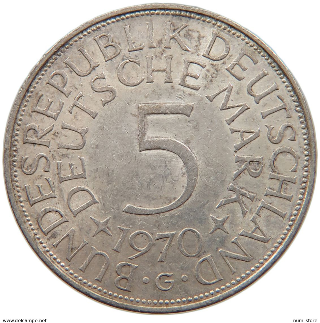 GERMANY BRD 5 MARK 1970 G #s092 0385 - 5 Mark