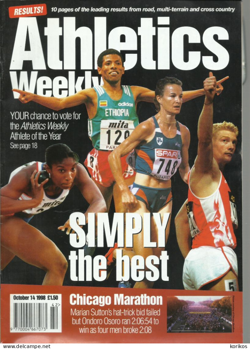 ATHLETICS WEEKLY 1998 BUNDLE MAGAZINE SET – LOT OF 44 OUT OF 53 TRACK AND FIELD