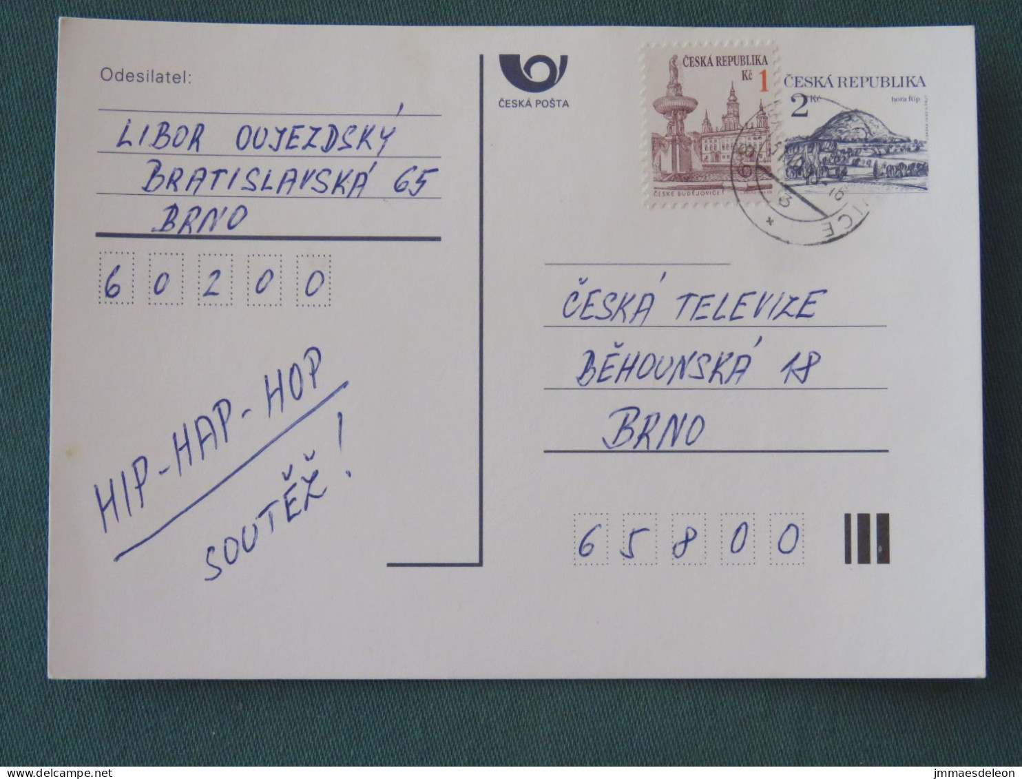 Czech Republic 1995 Stationery Postcard Hora Rip Mountain Sent Locally - Storia Postale