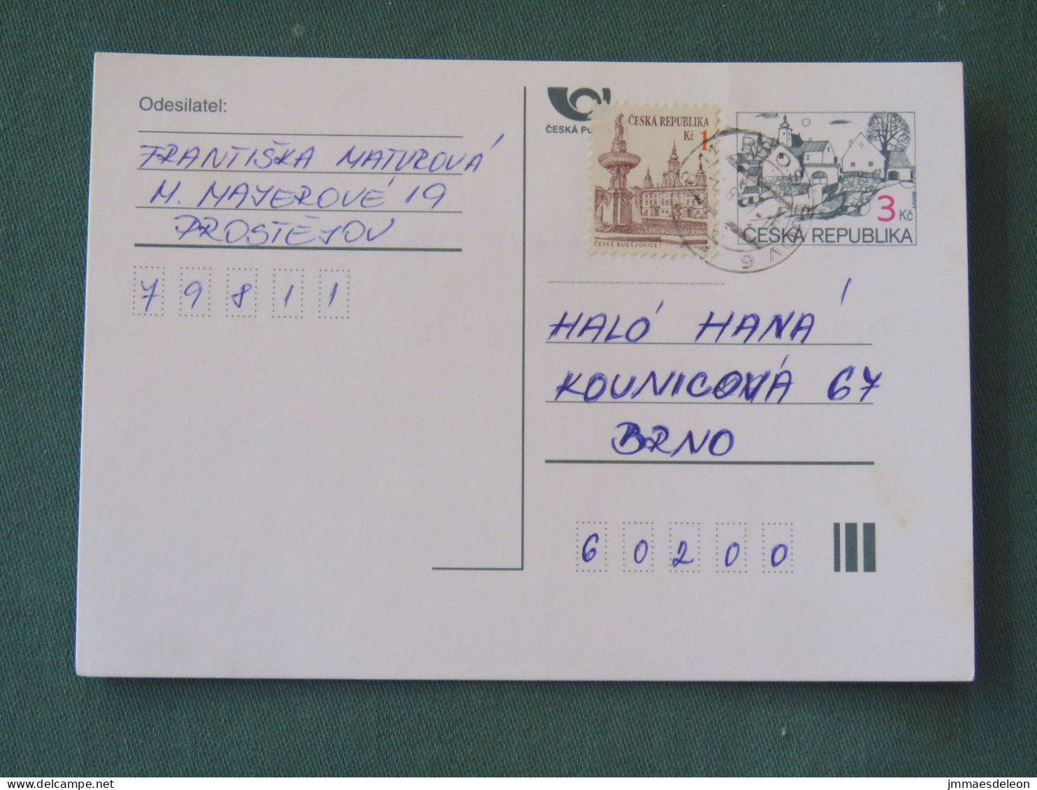 Czech Republic 1997 Stationery Postcard 3 + 1 Kcs Sent Locally - Covers & Documents