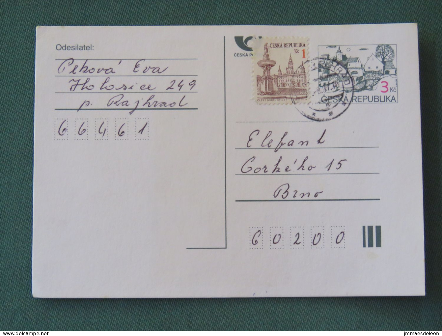 Czech Republic 1997 Stationery Postcard 3 + 1 Kcs Sent Locally - Covers & Documents