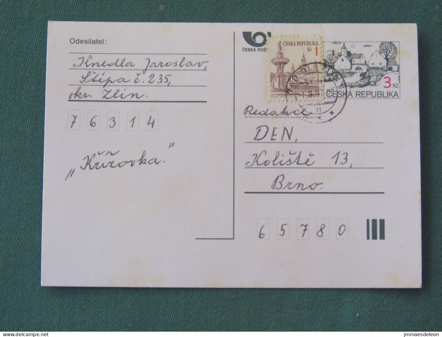 Czech Republic 1997 Stationery Postcard 3 + 1 Kcs Sent Locally - Lettres & Documents