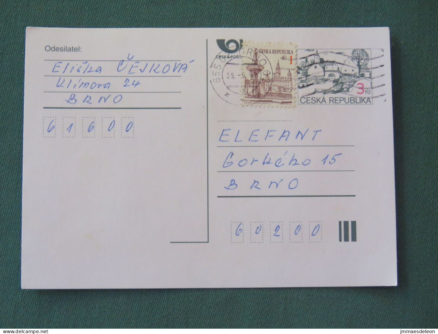 Czech Republic 1997 Stationery Postcard 3 + 1 Kcs Sent Locally - Brieven En Documenten