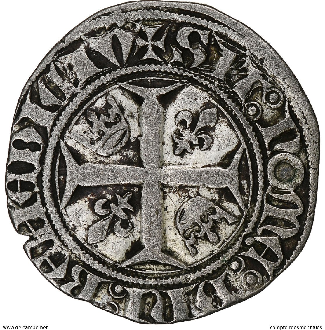 France, Charles VI, Blanc Guénar, 1380-1422, Angers, Billon, TTB, Duplessy:377A - 1380-1422 Carlos VI El Bien Amado