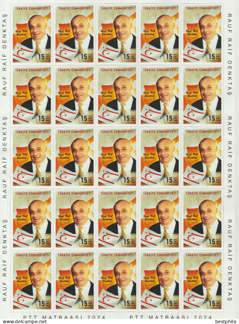 Turkey, Türkei - 2024 - 100th Anniversary Of Rauf Denktaş's Birth - 1.Sheetlet Of 25 Set ** MNH - Neufs